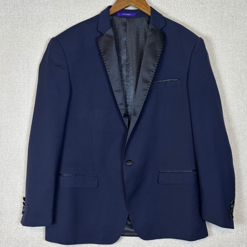 Statement Italy Mens 46R Navy Blue Super 150s Wool Blend Suit Jacket Blazer